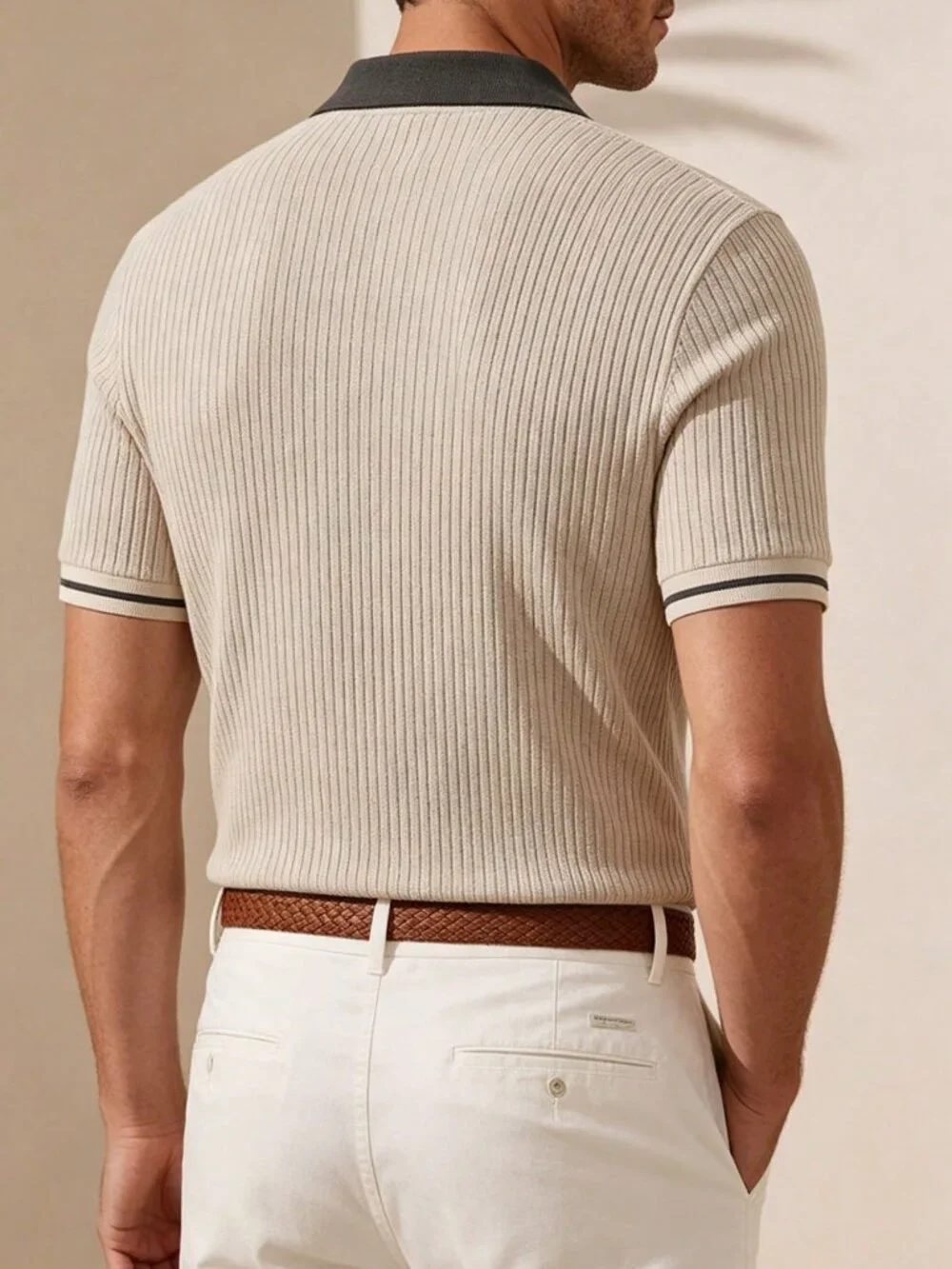 Apricot Sports Men's Classic Ribbed Contrast Color Knitted Polo Shirt